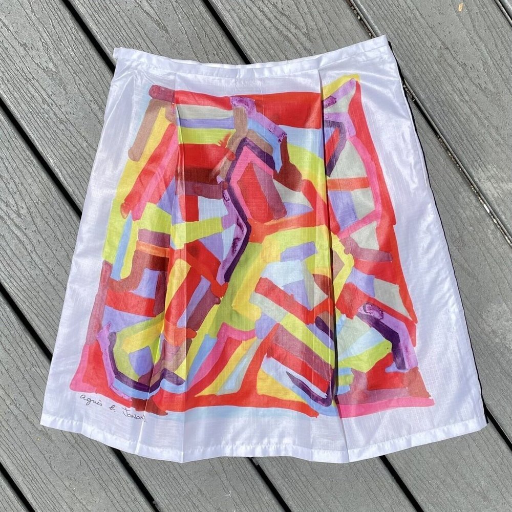Agnes B. & JonOne Colab Pop Art Print Pleated Skirt